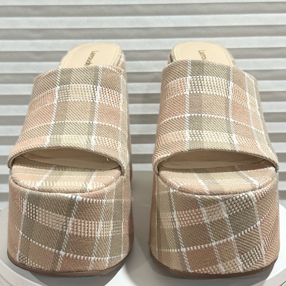🌹LARROUDE🌹 Wanda Platform Mule In Neutral Plaid Raffia Size: 11 - Picture 6 of 13